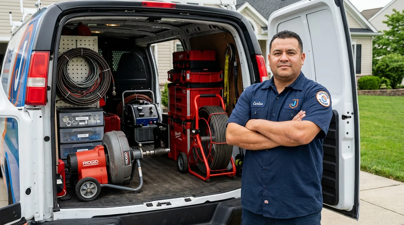 Professional drain cleaning equipment and Johns Plumbing LLC plumber in North Baltimore