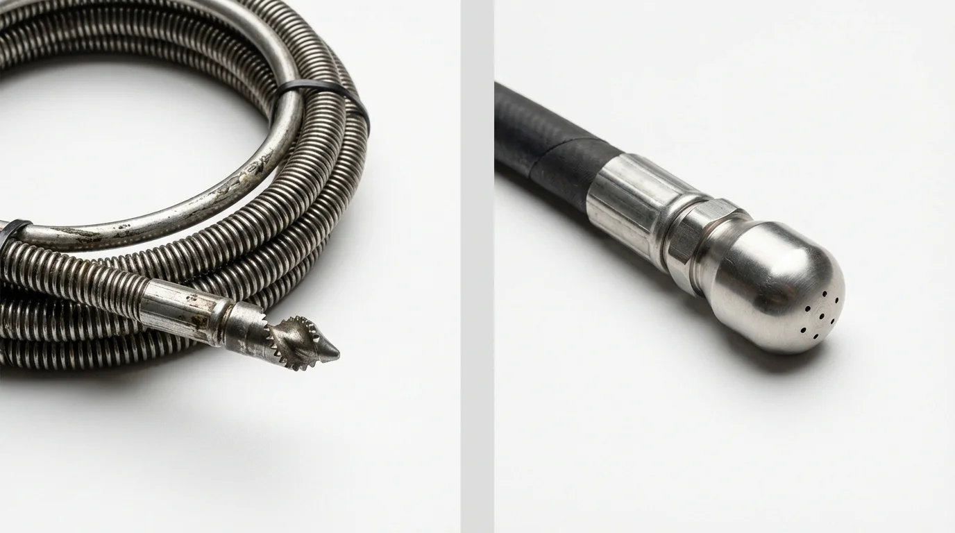 Drain snake cable and hydro jetting nozzle used for drain cleaning in North Baltimore, OH