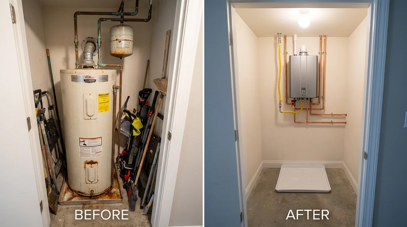 Tank water heater versus wall-mounted tankless unit comparison for North Baltimore, OH homeowners