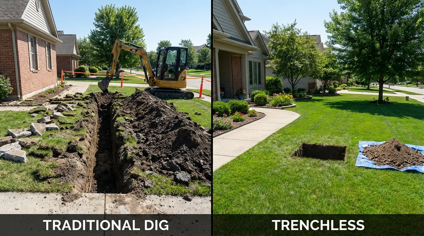 Trenchless sewer repair with minimal yard damage versus traditional excavation in North Baltimore, OH